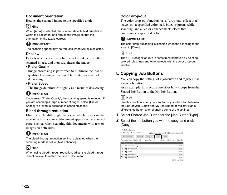 Copying job buttons, Copying job buttons -22, See “copying job buttons” on p. 4-22.) | Canon 300 User Manual | Page 88 / 100