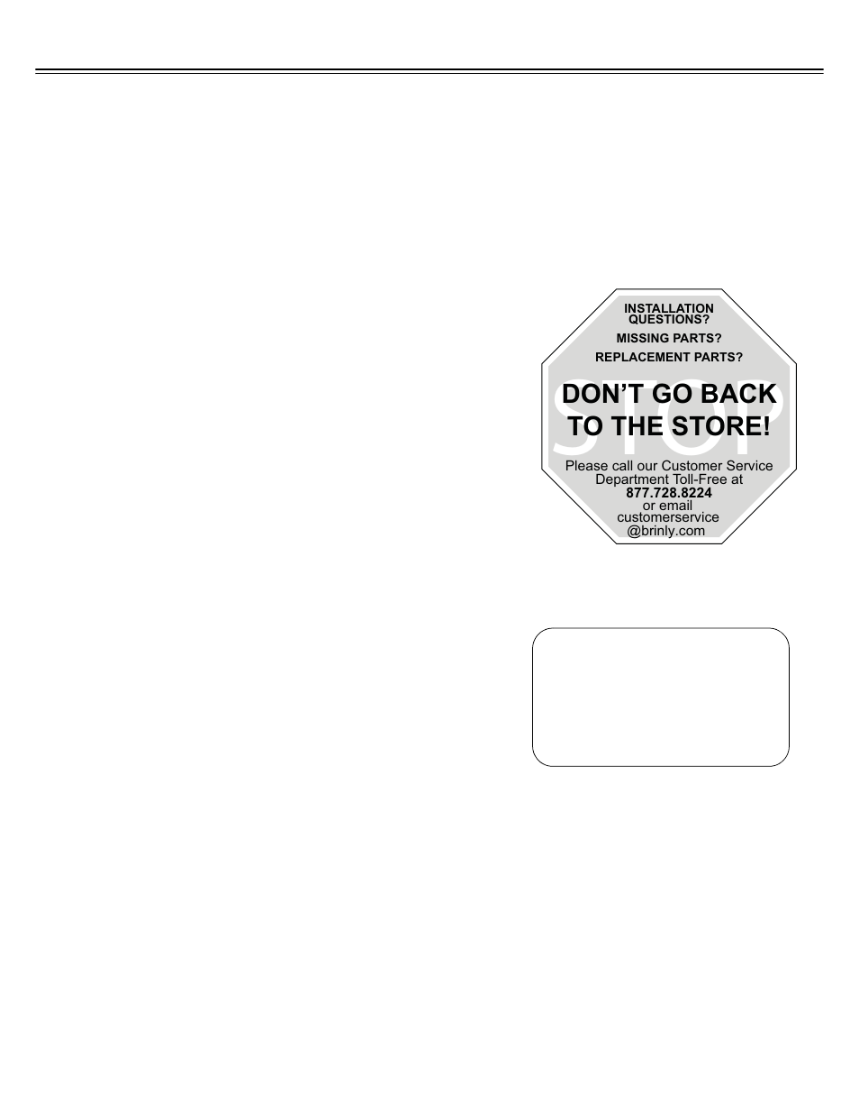 Stop, Don’t go back to the store, Parts reference | Brinly BS-26 BH Cu. Ft. Tow-Behind User Manual | Page 5 / 28