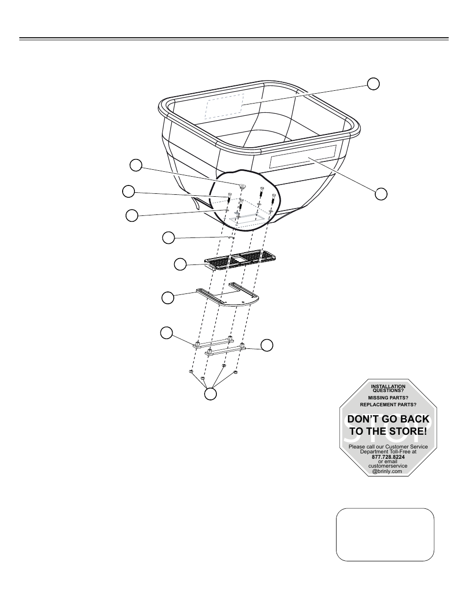 Stop, Parts reference, Don’t go back to the store | Brinly BS-26 BH Cu. Ft. Tow-Behind User Manual | Page 6 / 28