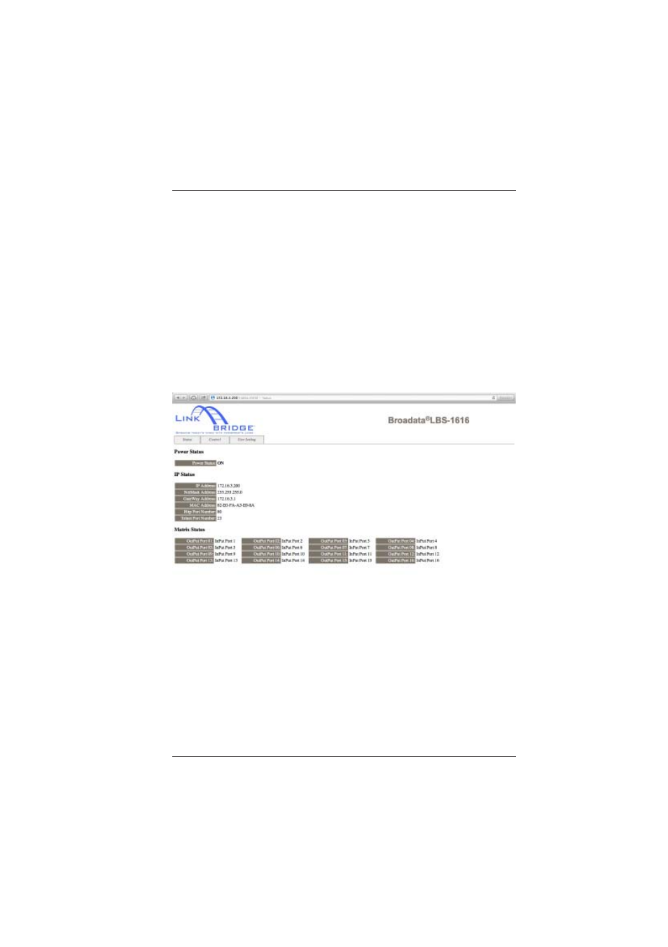 4 web gui control | Broadata Communications LBS-1616 User Manual | Page 12 / 22