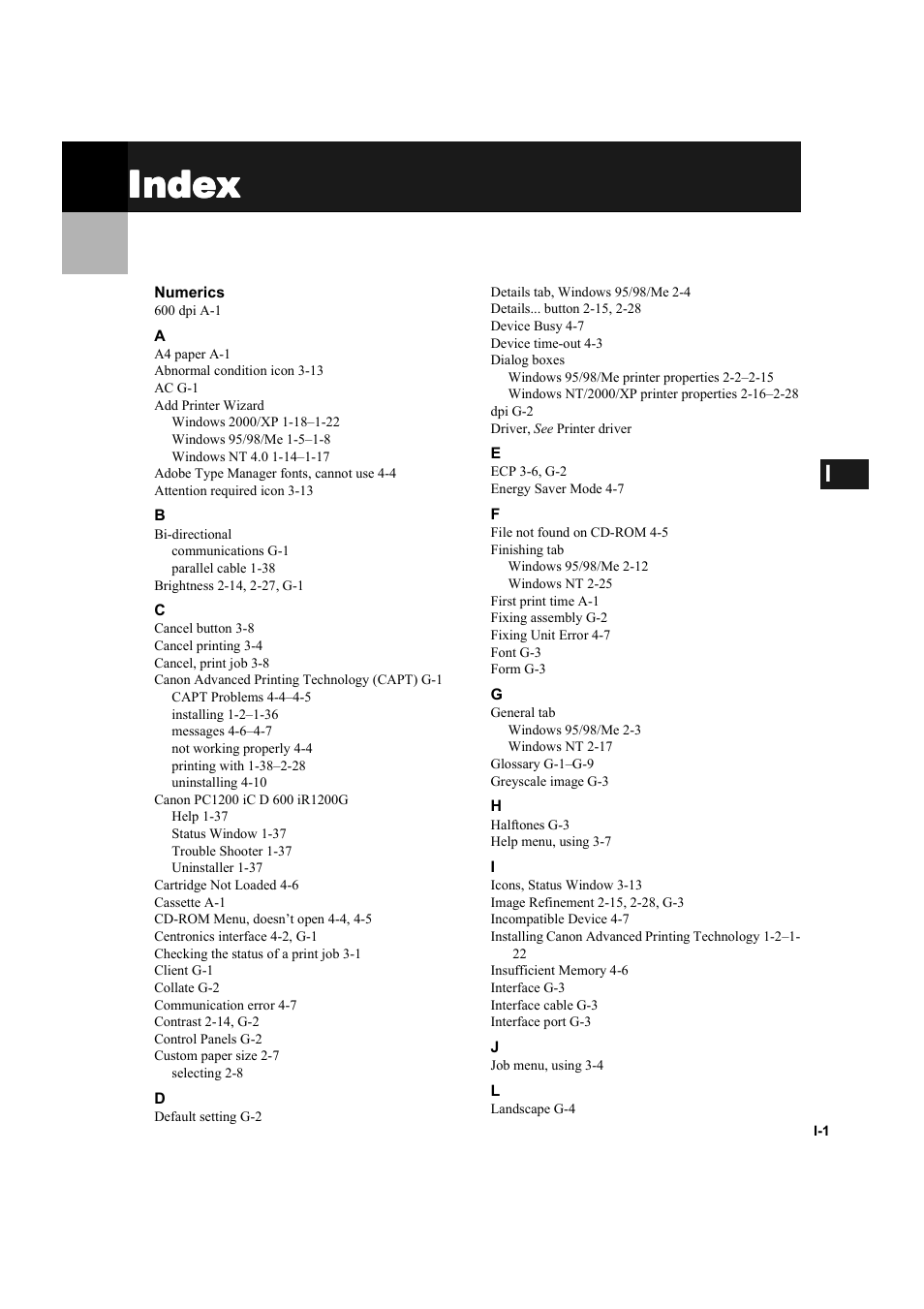 Index | Canon IMAGECLASS D600 series User Manual | Page 102 / 113
