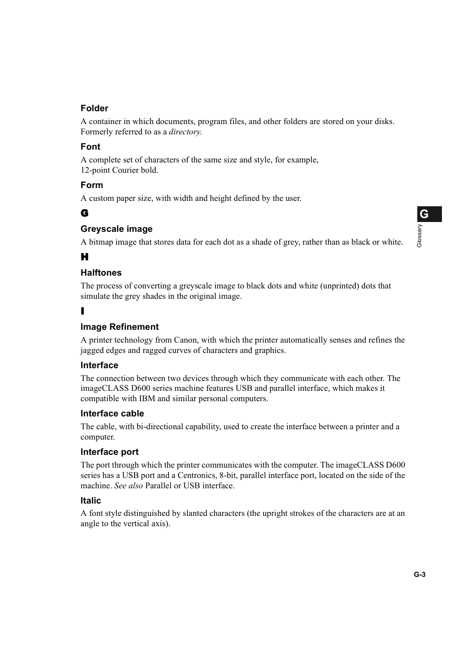Font g-3 form g-3, Greyscale image g-3, Halftones g-3 | Canon IMAGECLASS D600 series User Manual | Page 107 / 113