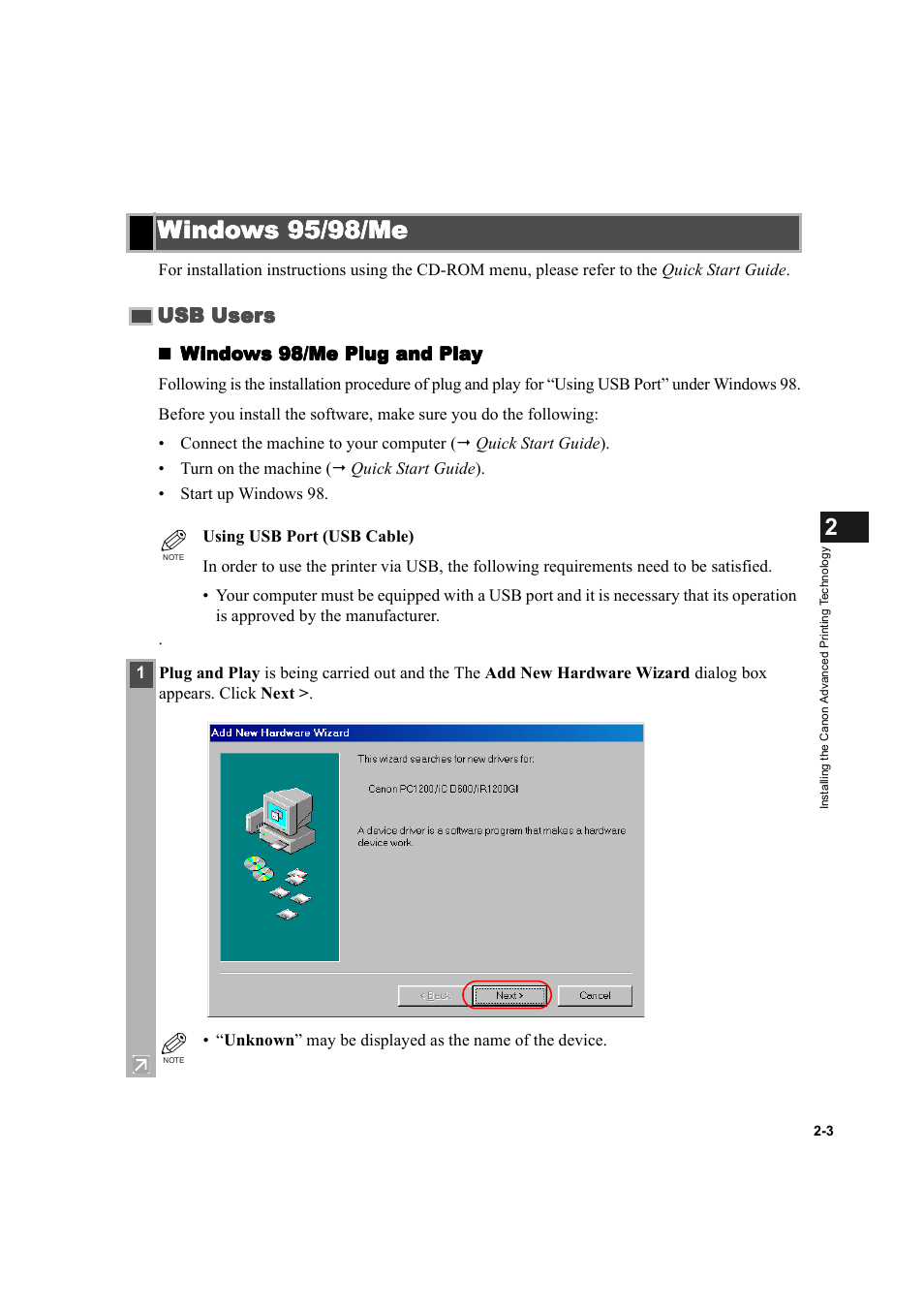 Windows 95/98/me, Windows 95/98/me -3, Usb users -3 | Usb users | Canon IMAGECLASS D600 series User Manual | Page 14 / 113