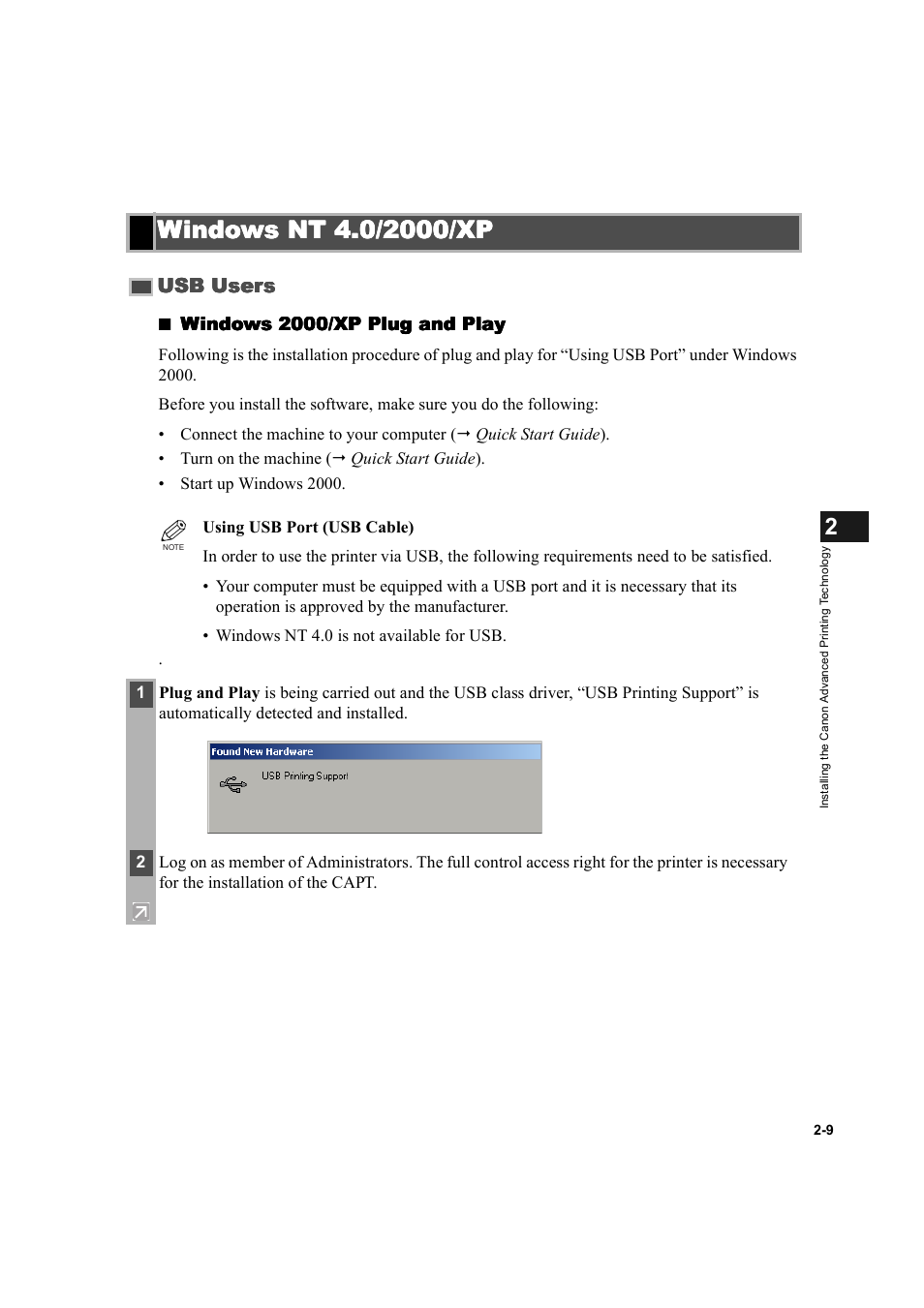 Windows nt 4.0/2000/xp, Windows nt 4.0/2000/xp -9, Usb users -9 | Usb users | Canon IMAGECLASS D600 series User Manual | Page 20 / 113