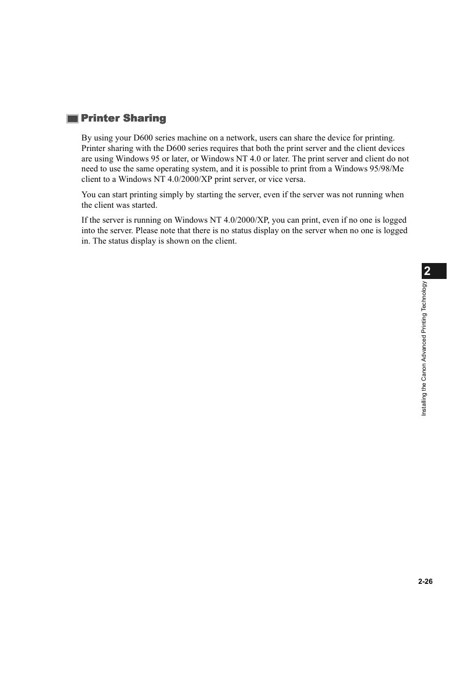 Printer sharing -26, Printer sharing | Canon IMAGECLASS D600 series User Manual | Page 37 / 113