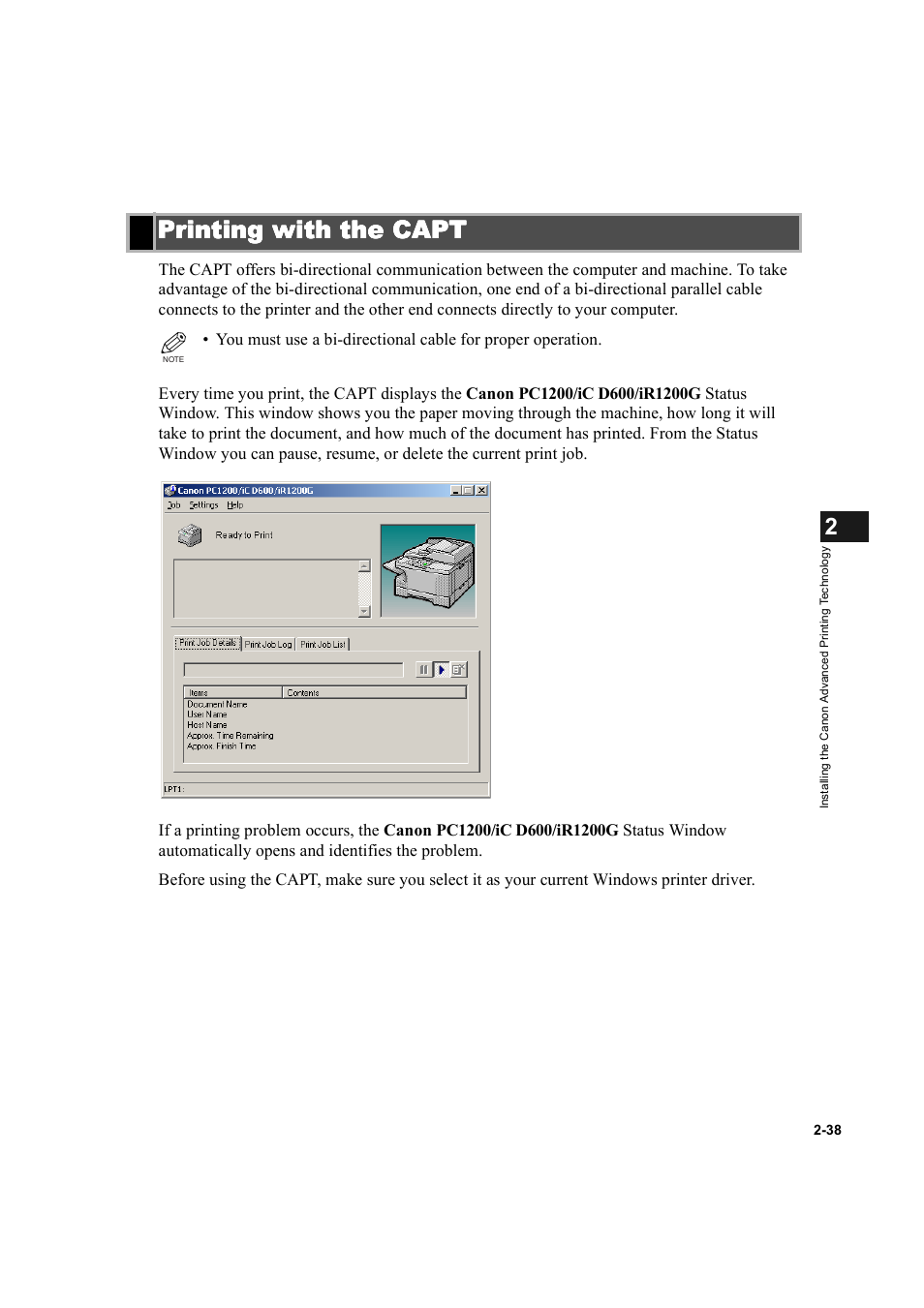 Printing with the capt, Printing with the capt -38 | Canon IMAGECLASS D600 series User Manual | Page 49 / 113
