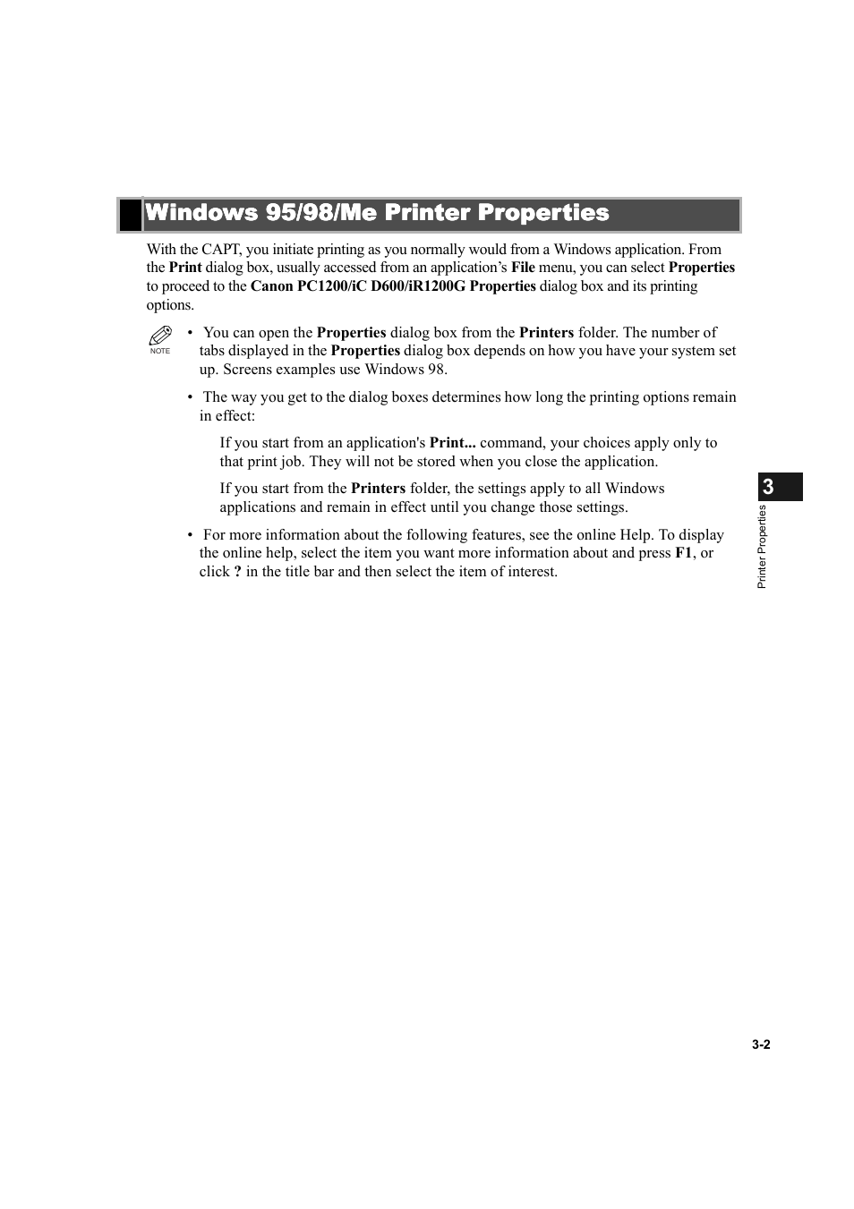 Windows 95/98/me printer properties, Windows 95/98/me printer properties -2 | Canon IMAGECLASS D600 series User Manual | Page 51 / 113