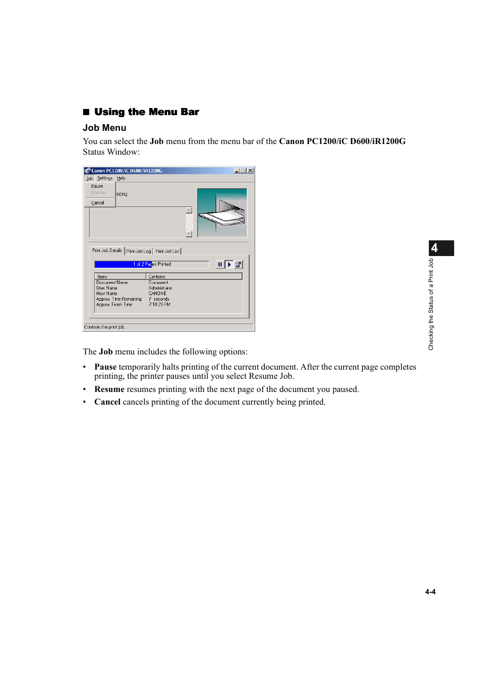 Using the menu bar | Canon IMAGECLASS D600 series User Manual | Page 81 / 113