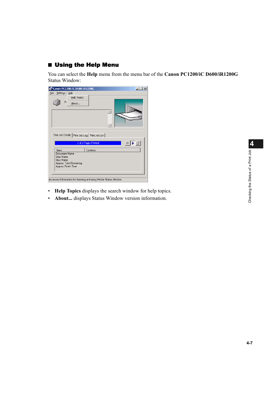 Using the help menu | Canon IMAGECLASS D600 series User Manual | Page 84 / 113