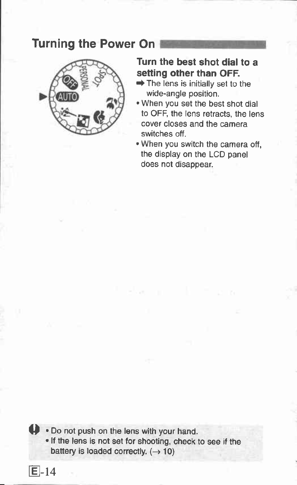 Turning the power on | Canon Z155 User Manual | Page 14 / 43