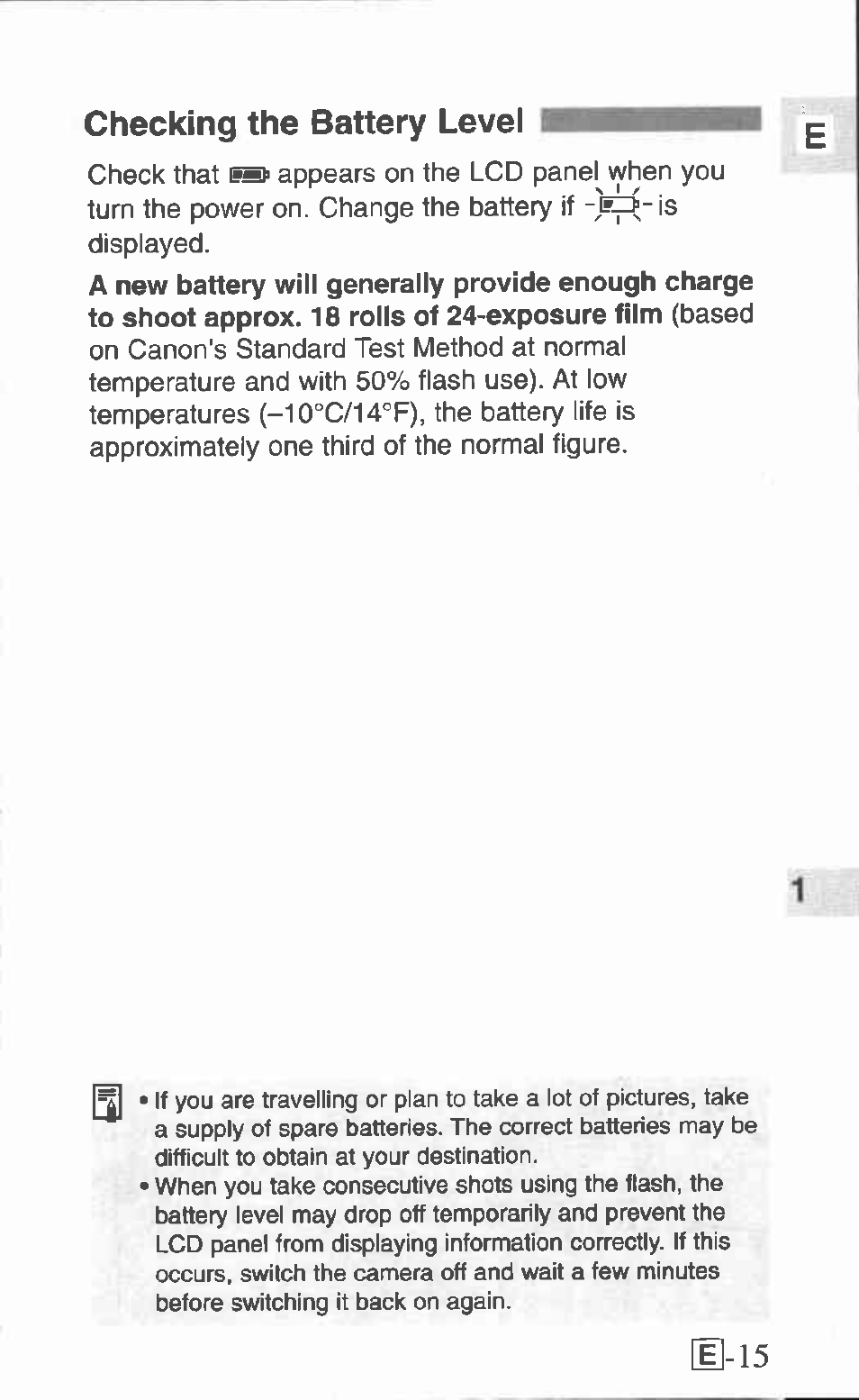 Checking the battery level | Canon Z155 User Manual | Page 15 / 43