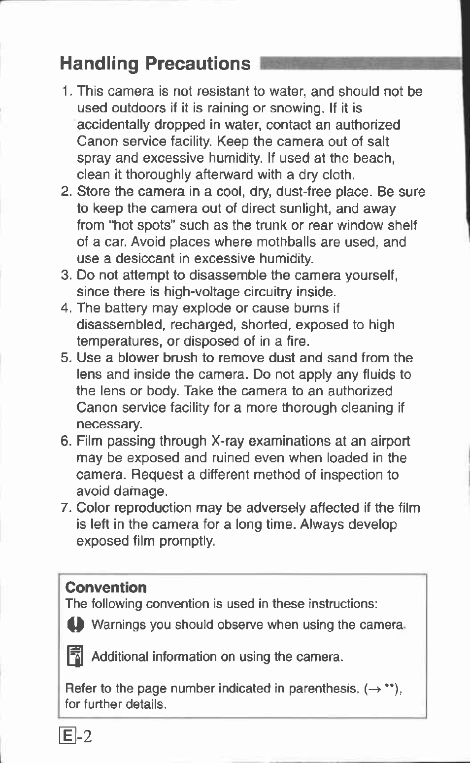 Handling precautions | Canon Z155 User Manual | Page 2 / 43