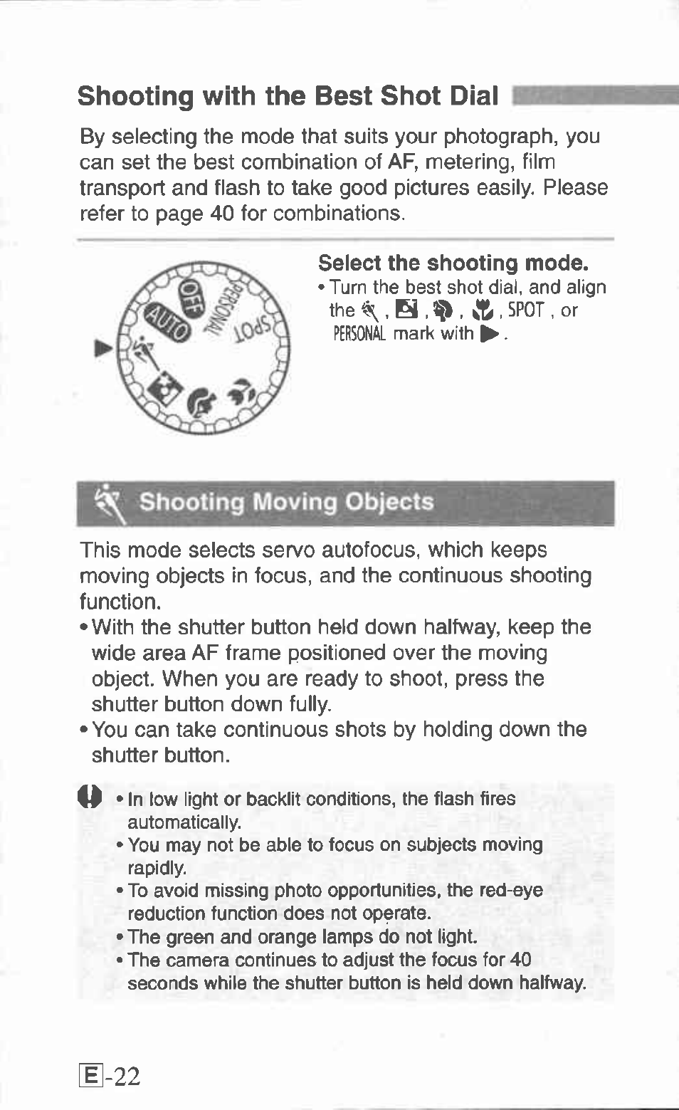 Shooting with the best shot dial | Canon Z155 User Manual | Page 22 / 43