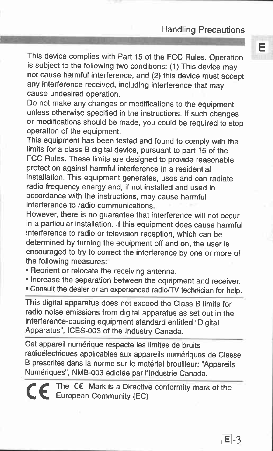 Le-3, Handling precautions | Canon Z155 User Manual | Page 3 / 43