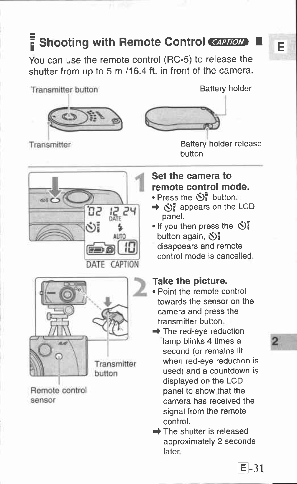 G shooting with remote control €* *ям>лл, Shooting with remote control «sia | Canon Z155 User Manual | Page 31 / 43