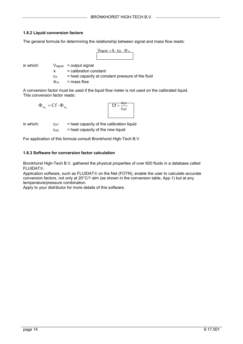 Cf φ ⋅ = φ | Bronkhorst Mass Flow User Manual | Page 14 / 27