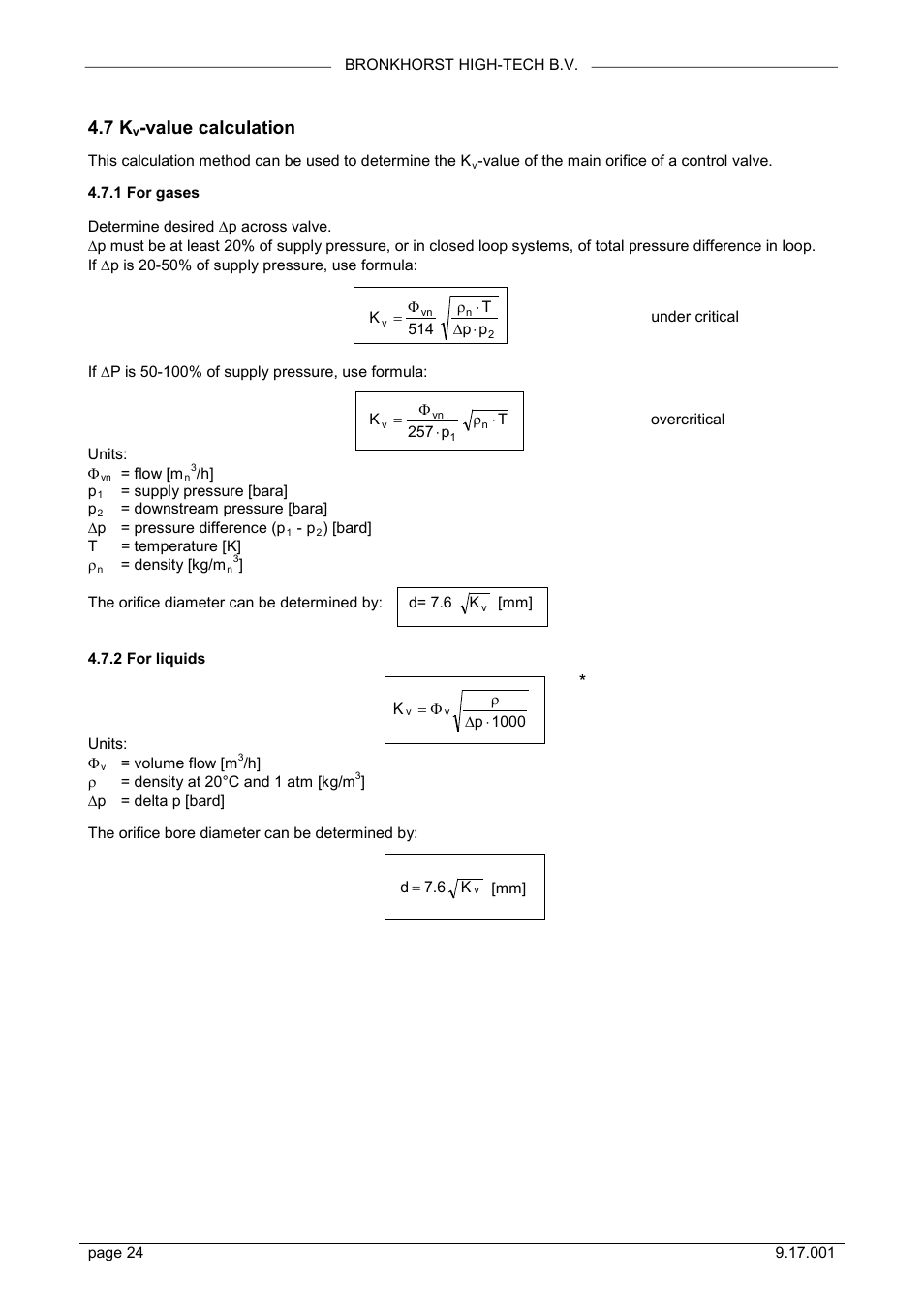 7 kv-value calculation, Value calculation | Bronkhorst Mass Flow User Manual | Page 24 / 27