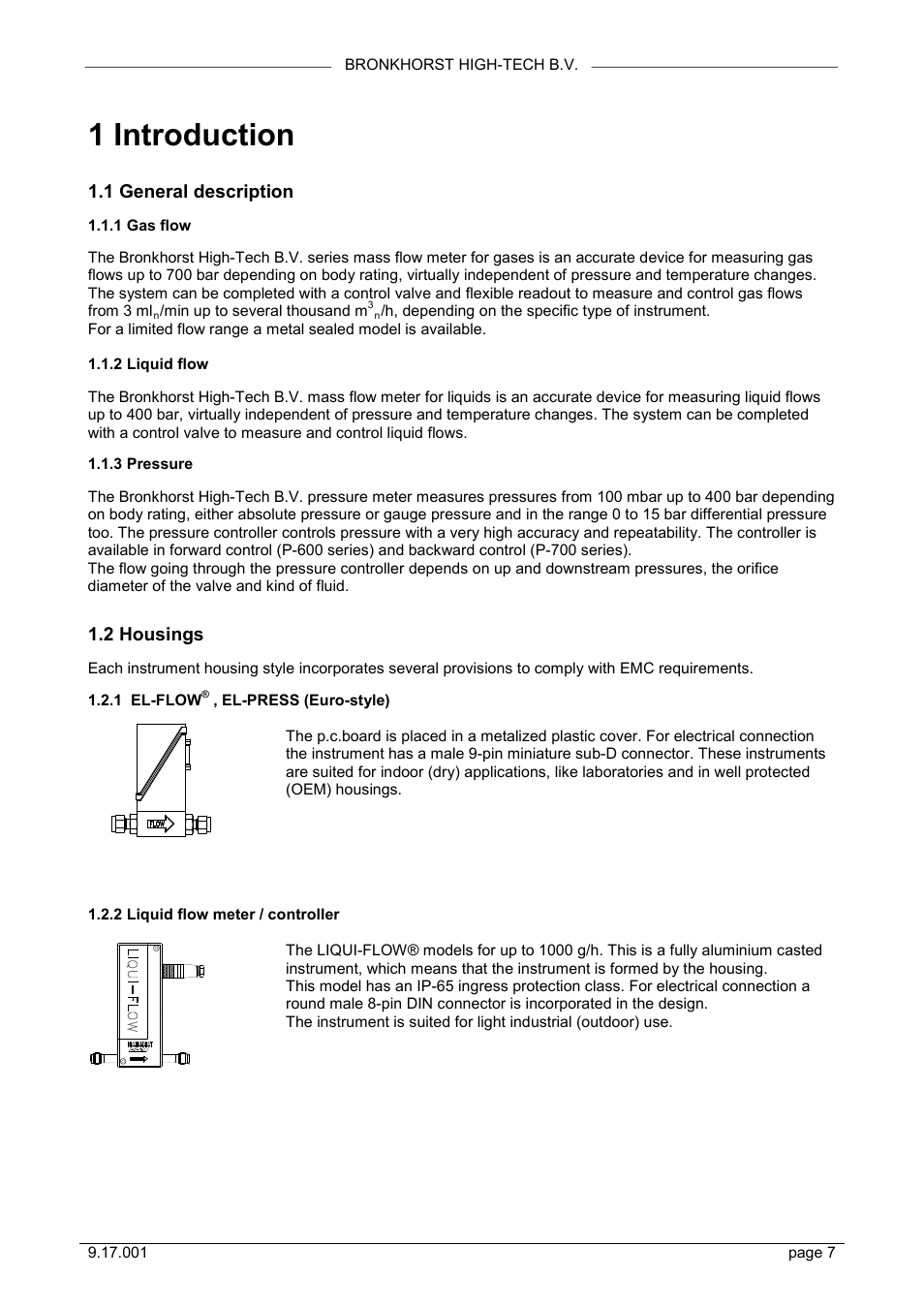 1 introduction, 1 general description, 2 housings | Bronkhorst Mass Flow User Manual | Page 7 / 27