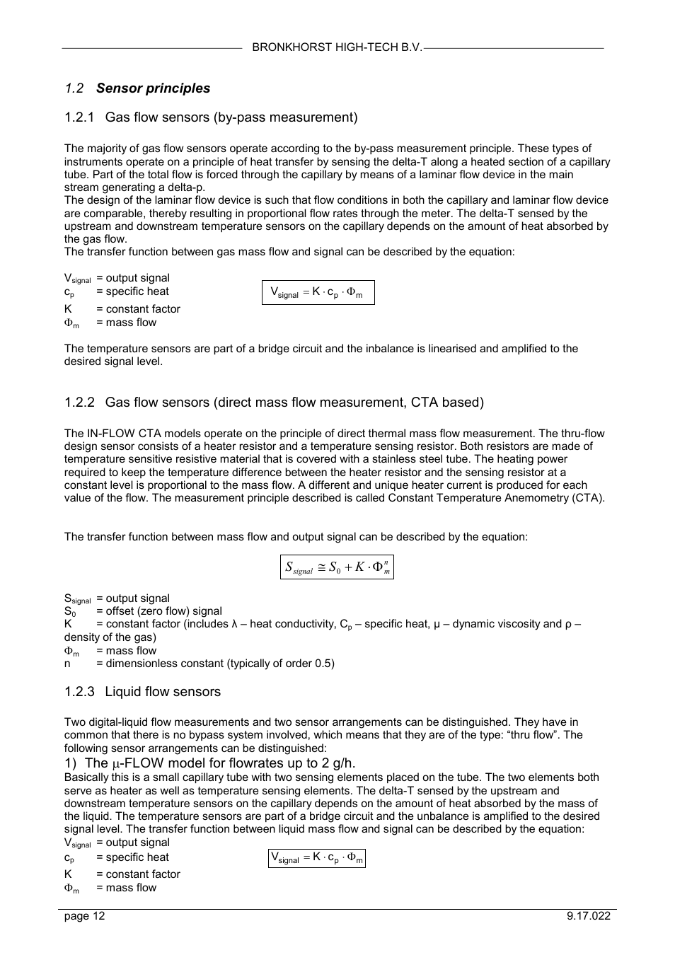Ks s φ, 3 liquid flow sensors, 1) the µ-flow model for flowrates up to 2 g/h | Bronkhorst IN-FLOW User Manual | Page 12 / 38