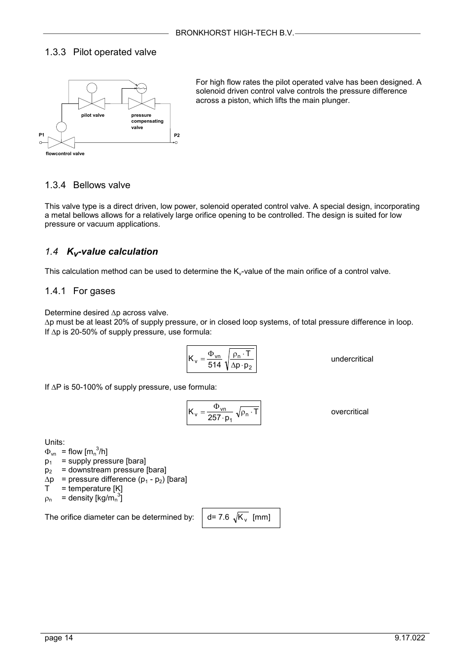 3 pilot operated valve, 4 bellows valve, Value calculation | 1 for gases | Bronkhorst IN-FLOW User Manual | Page 14 / 38