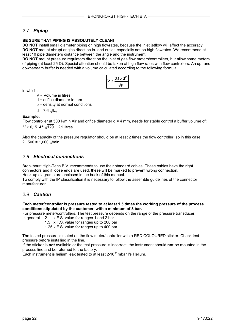 7 piping, 8 electrical connections, 9 caution | Bronkhorst IN-FLOW User Manual | Page 22 / 38