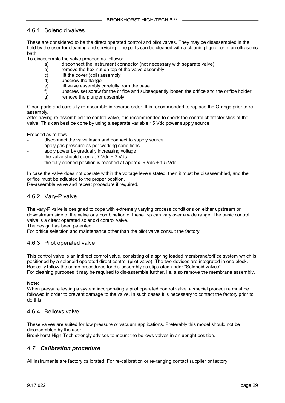 1 solenoid valves, 2 vary-p valve, 3 pilot operated valve | 4 bellows valve, 7 calibration procedure | Bronkhorst IN-FLOW User Manual | Page 29 / 38