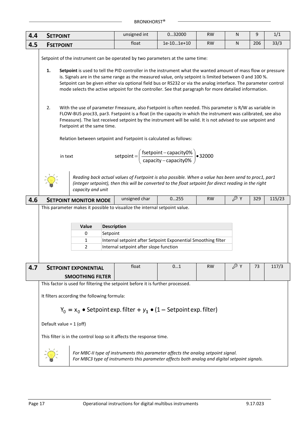 Filter) exp. setpoint (1 filter exp. setpoint x y | Bronkhorst Multibus User Manual | Page 17 / 50