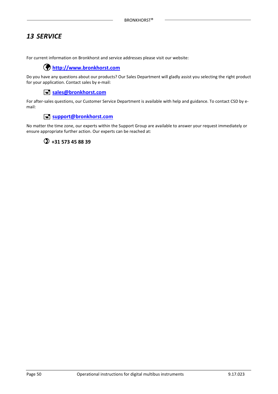 13 service | Bronkhorst Multibus User Manual | Page 50 / 50