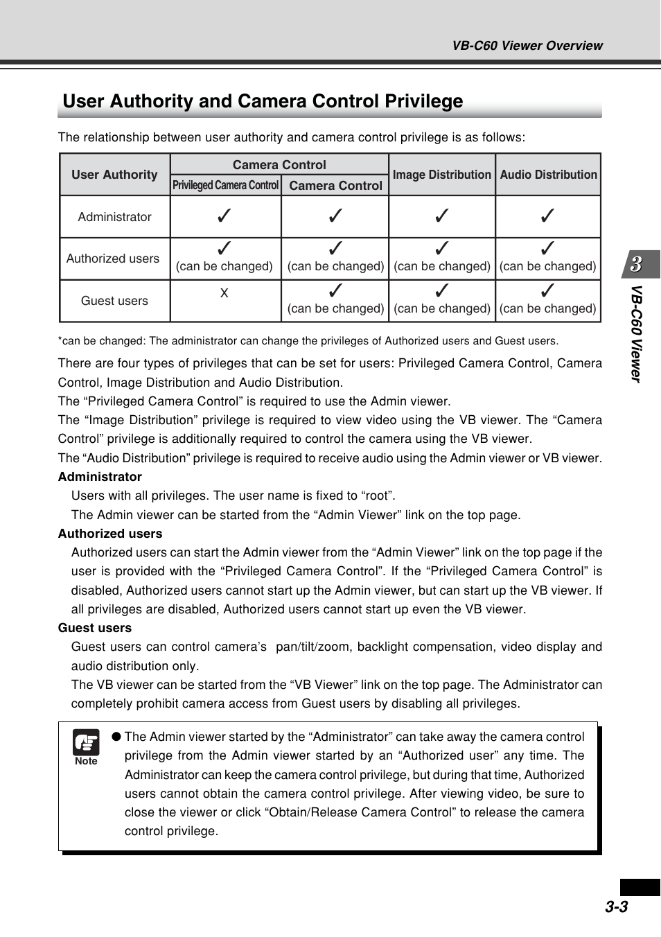 User authority and camera control privilege | Canon VB-C60B User Manual | Page 101 / 162