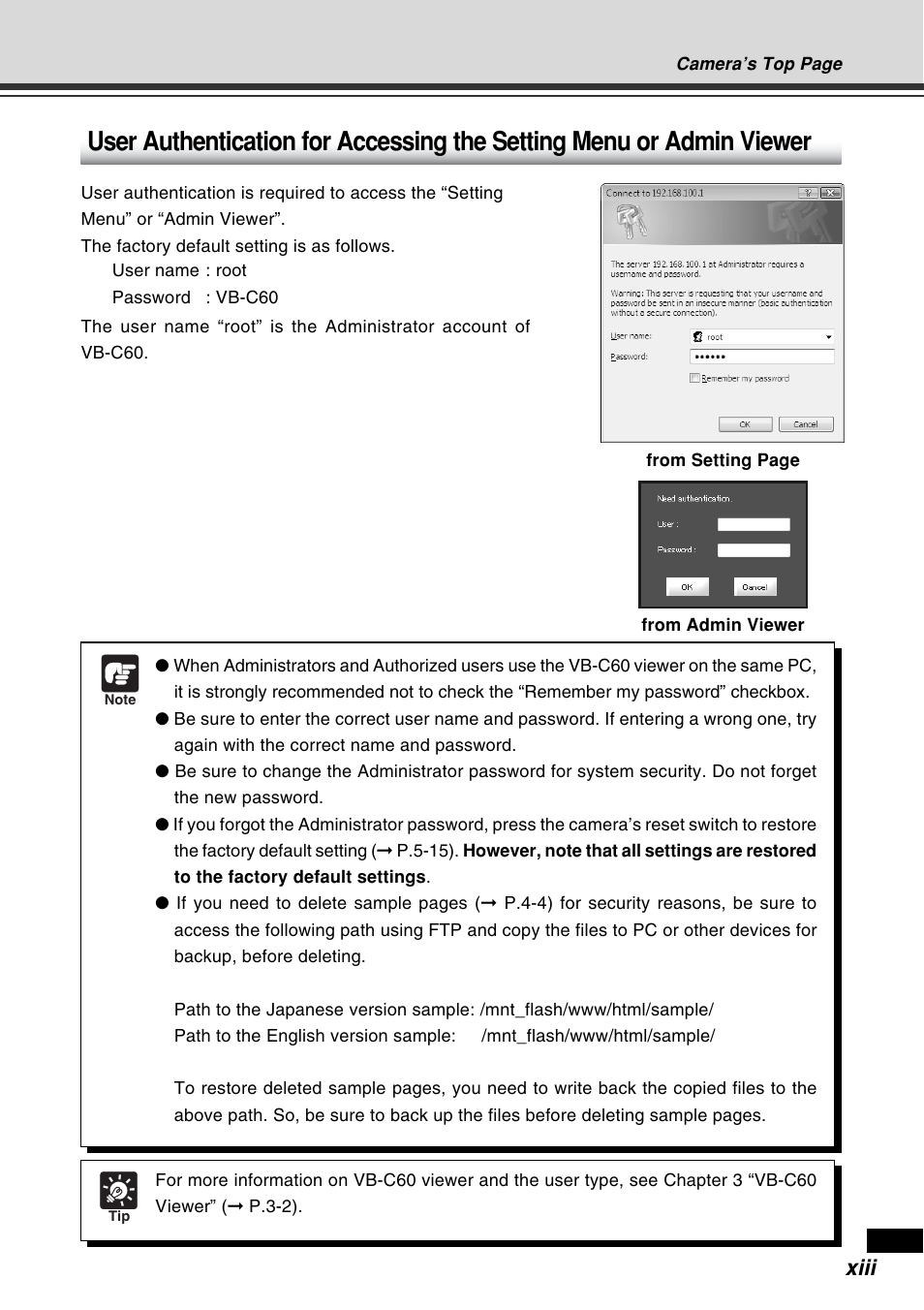 Xiii | Canon VB-C60B User Manual | Page 13 / 162