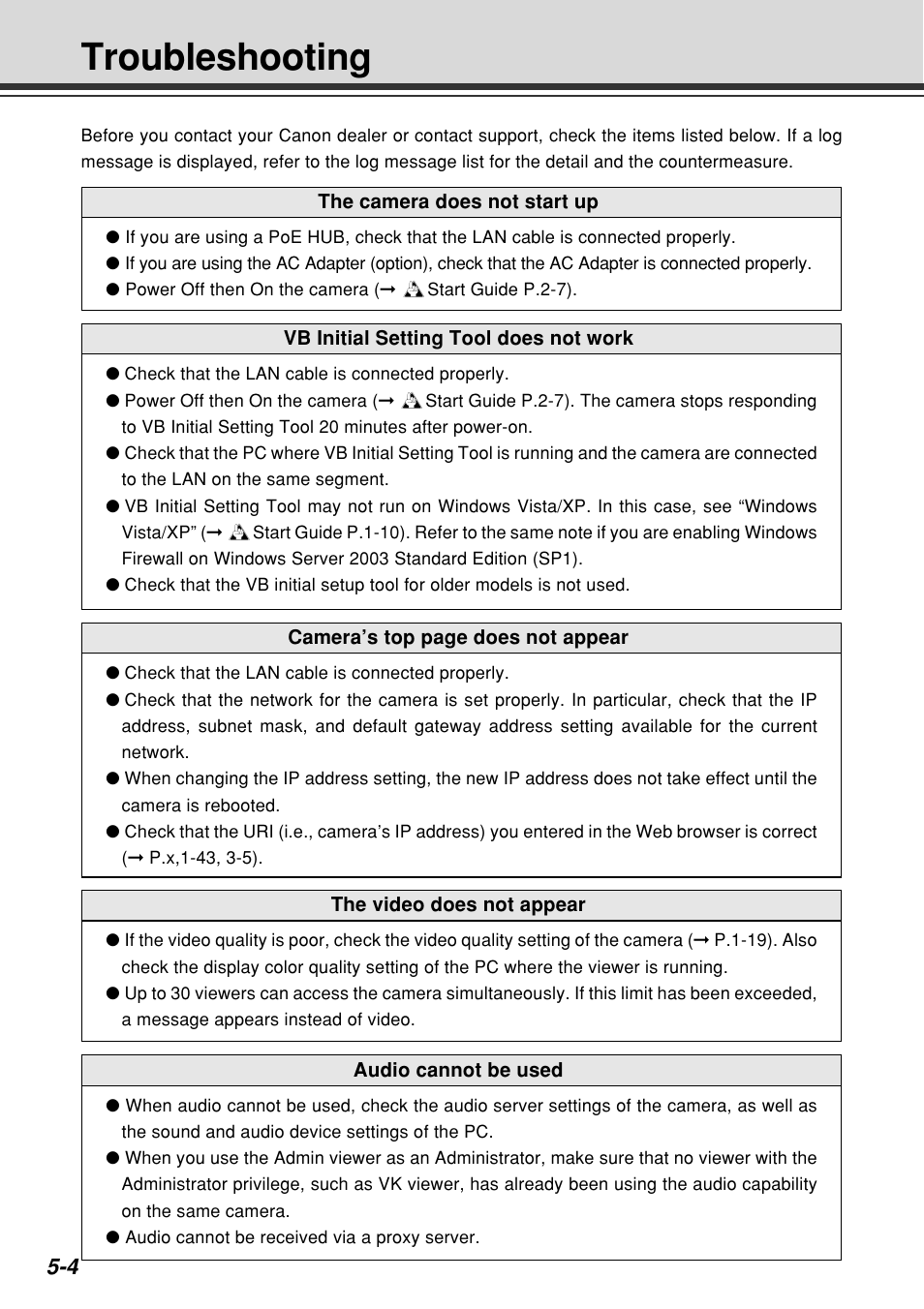 Troubleshooting | Canon VB-C60B User Manual | Page 144 / 162