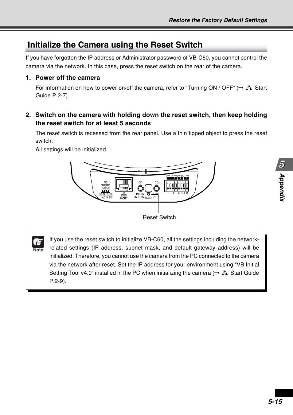 Initialize the camera using the reset switch | Canon VB-C60B User Manual | Page 155 / 162