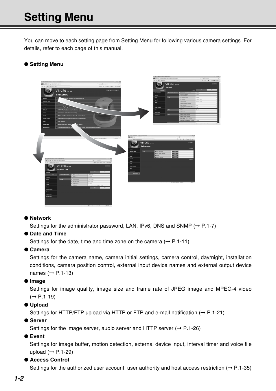 Setting menu | Canon VB-C60B User Manual | Page 16 / 162