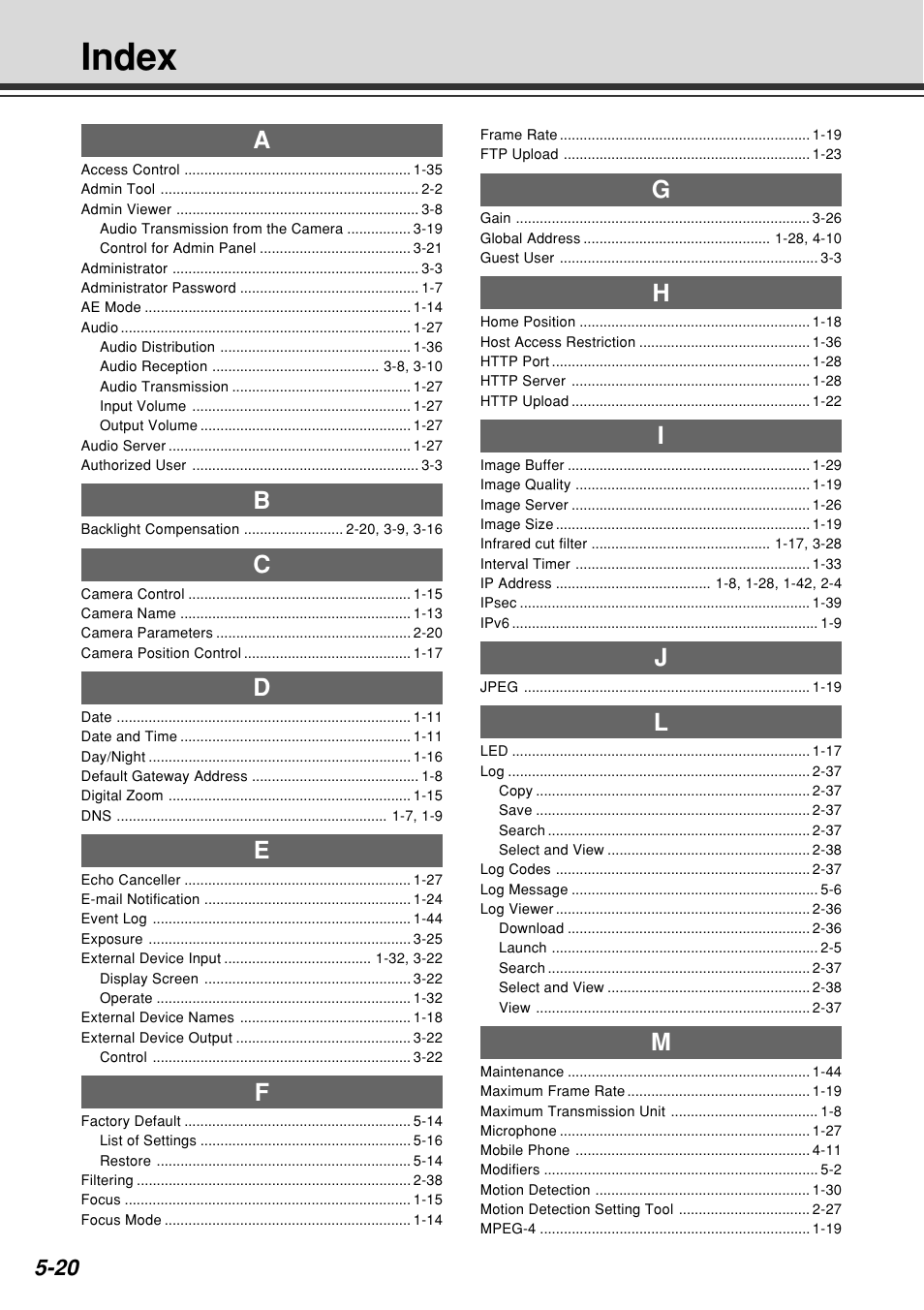 Index | Canon VB-C60B User Manual | Page 160 / 162