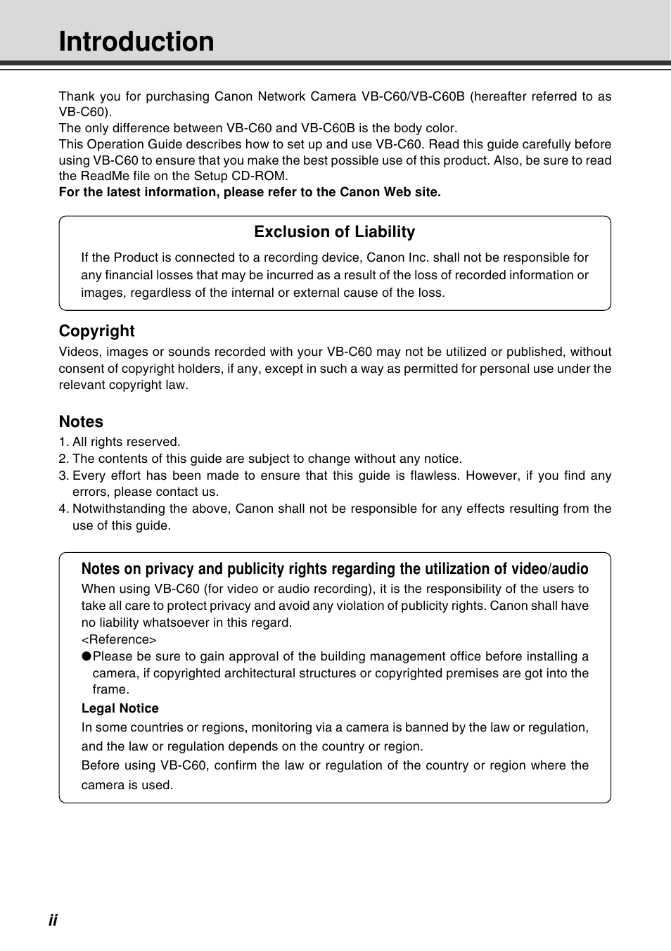 Introduction | Canon VB-C60B User Manual | Page 2 / 162