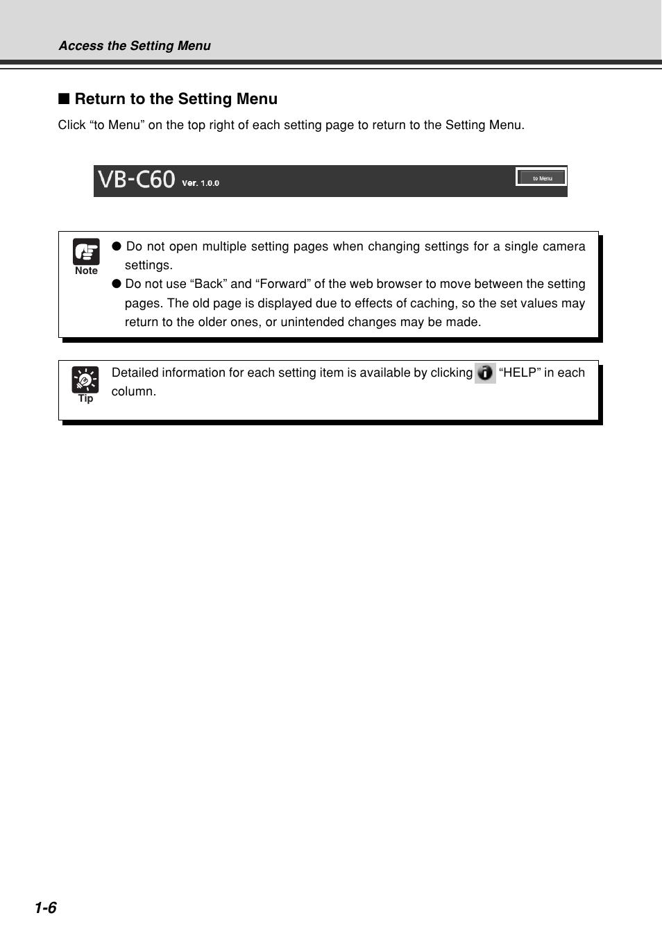 Return to the setting menu | Canon VB-C60B User Manual | Page 20 / 162