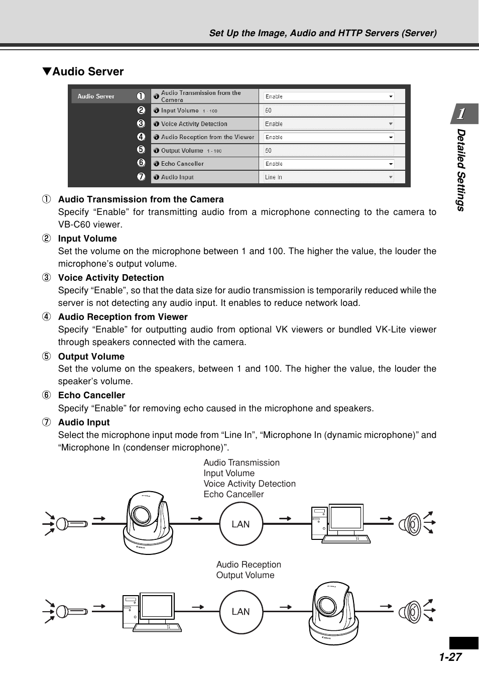 Audio server, Detailed settings | Canon VB-C60B User Manual | Page 41 / 162