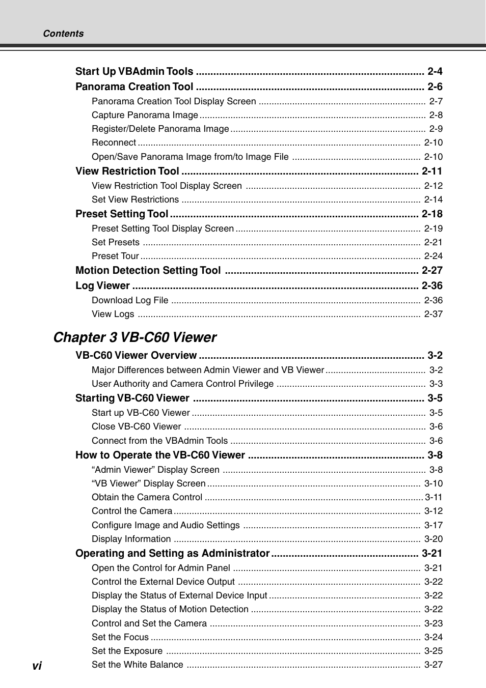 Chapter 3 vb-c60 viewer | Canon VB-C60B User Manual | Page 6 / 162