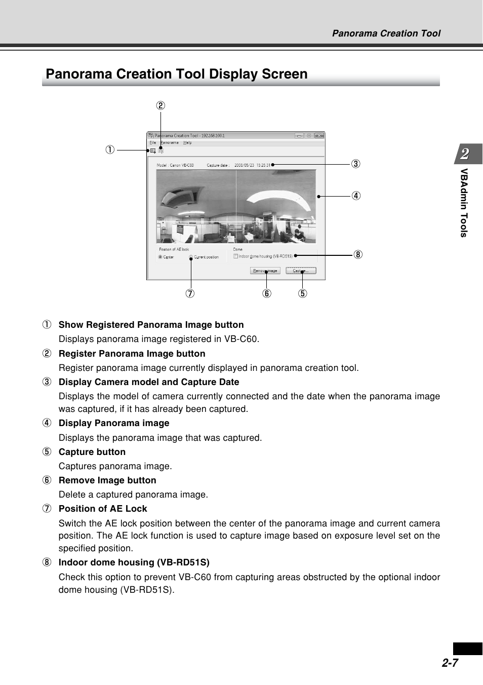 Panorama creation tool display screen | Canon VB-C60B User Manual | Page 65 / 162