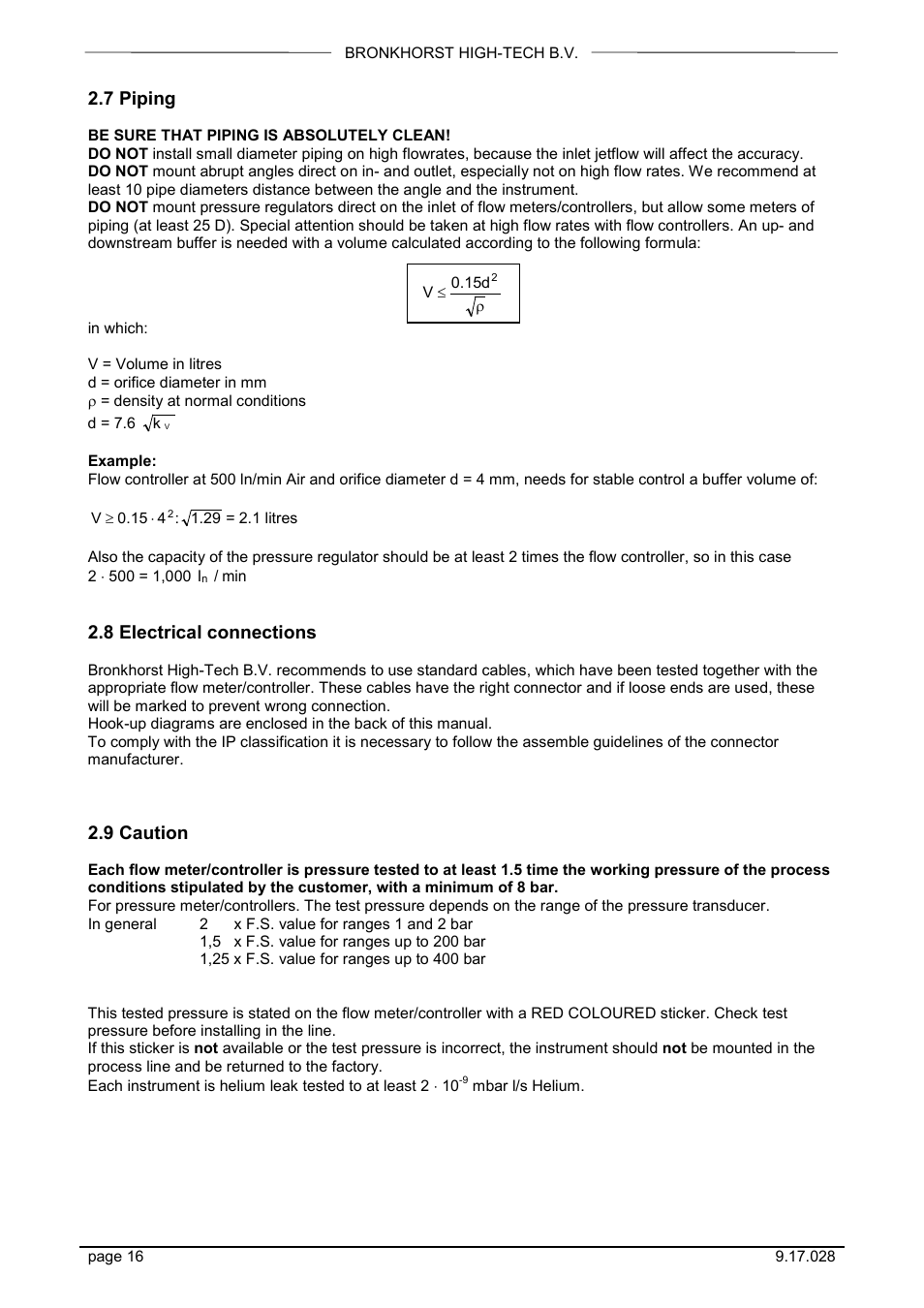 7 piping, 8 electrical connections, 9 caution | Bronkhorst EX-FLOW Mass Flow User Manual | Page 16 / 33
