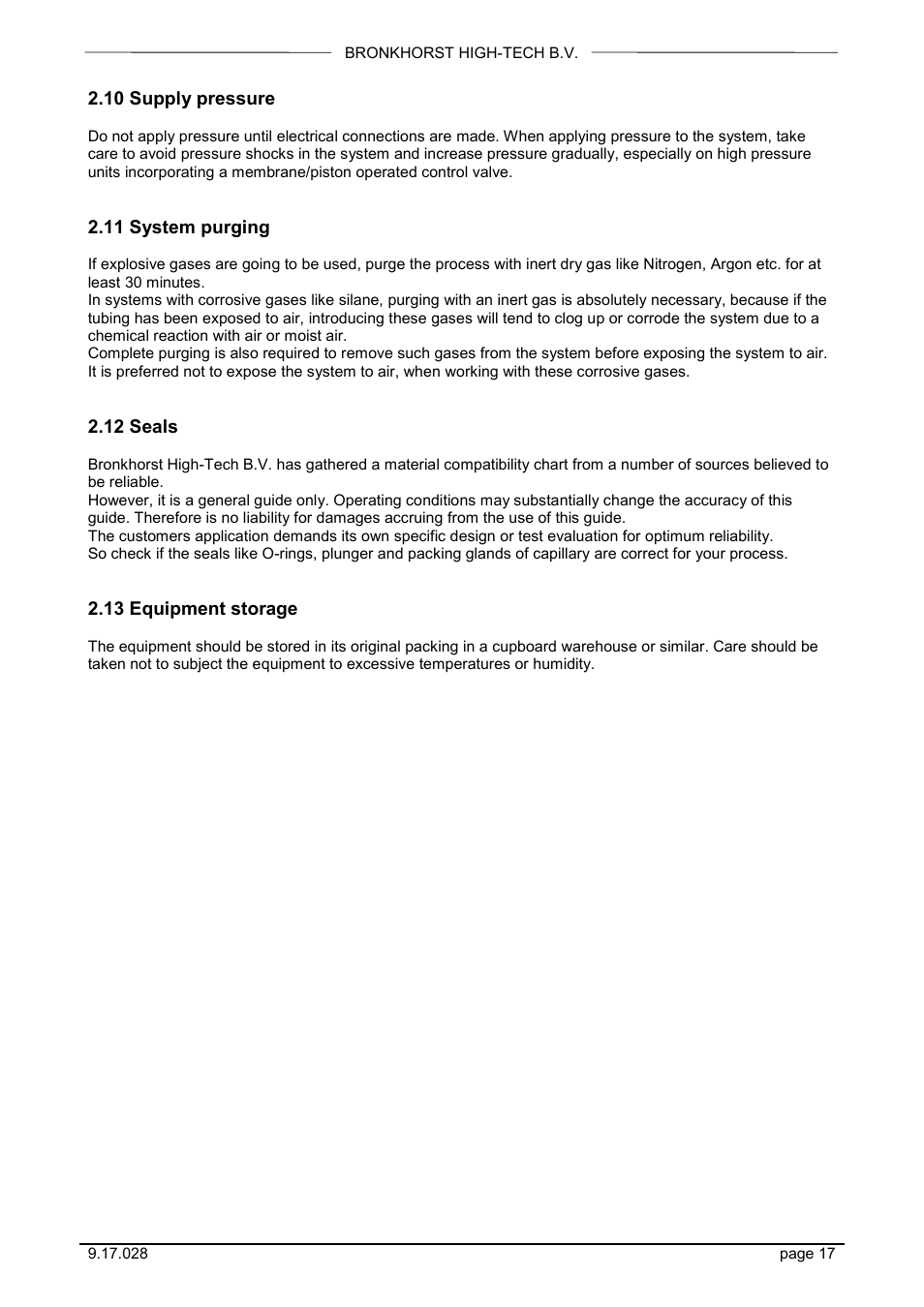 10 supply pressure, 11 system purging, 12 seals | 13 equipment storage | Bronkhorst EX-FLOW Mass Flow User Manual | Page 17 / 33