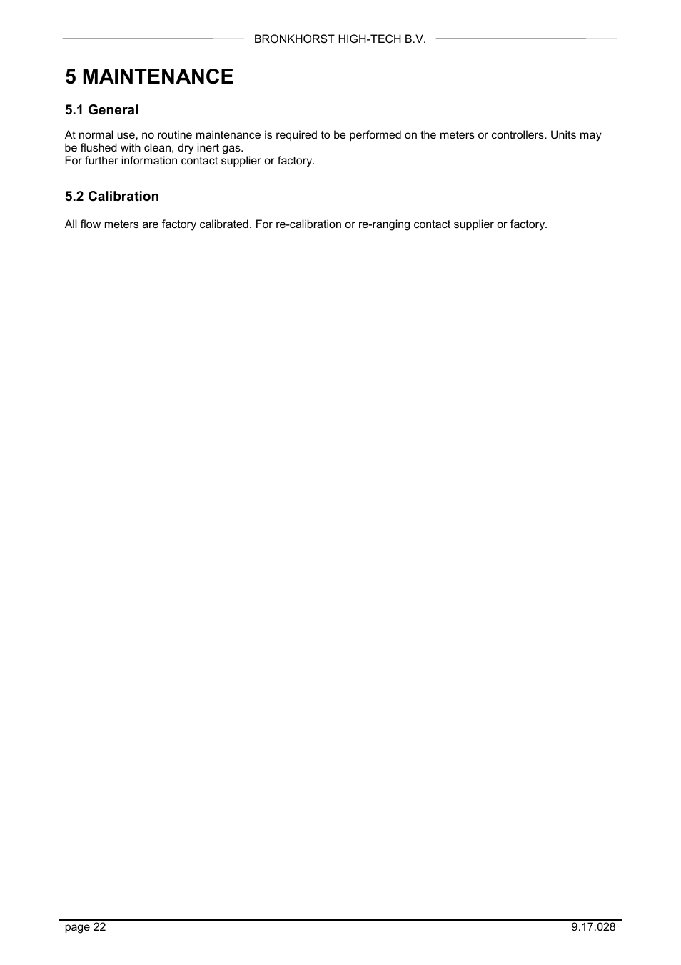 5 maintenance, 1 general, 2 calibration | Bronkhorst EX-FLOW Mass Flow User Manual | Page 22 / 33