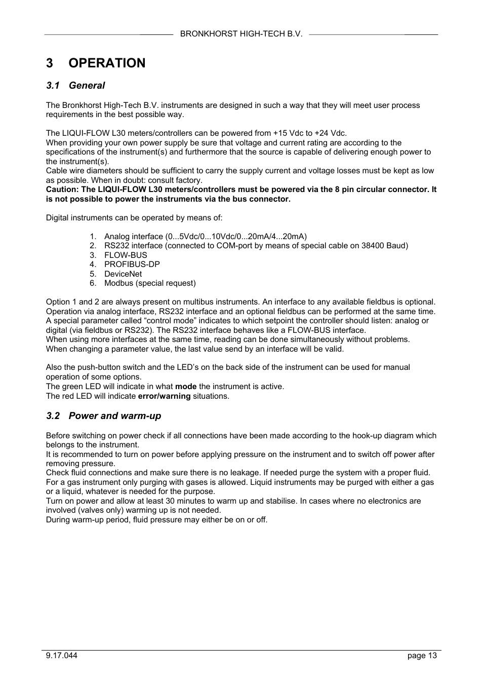 3 operation | Bronkhorst LIQUI-FLOW L30 User Manual | Page 13 / 20