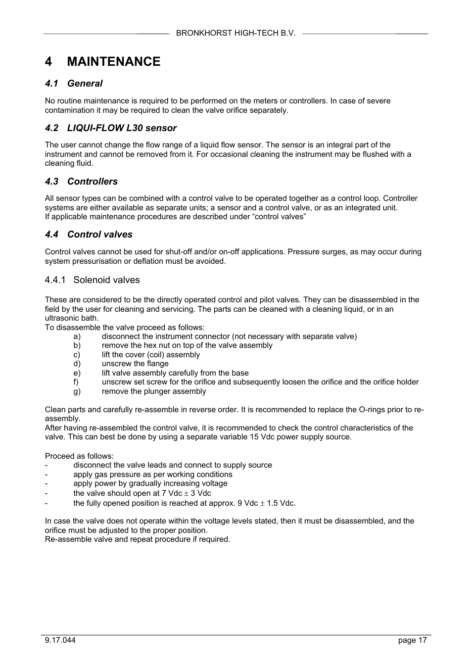 4 maintenance | Bronkhorst LIQUI-FLOW L30 User Manual | Page 17 / 20