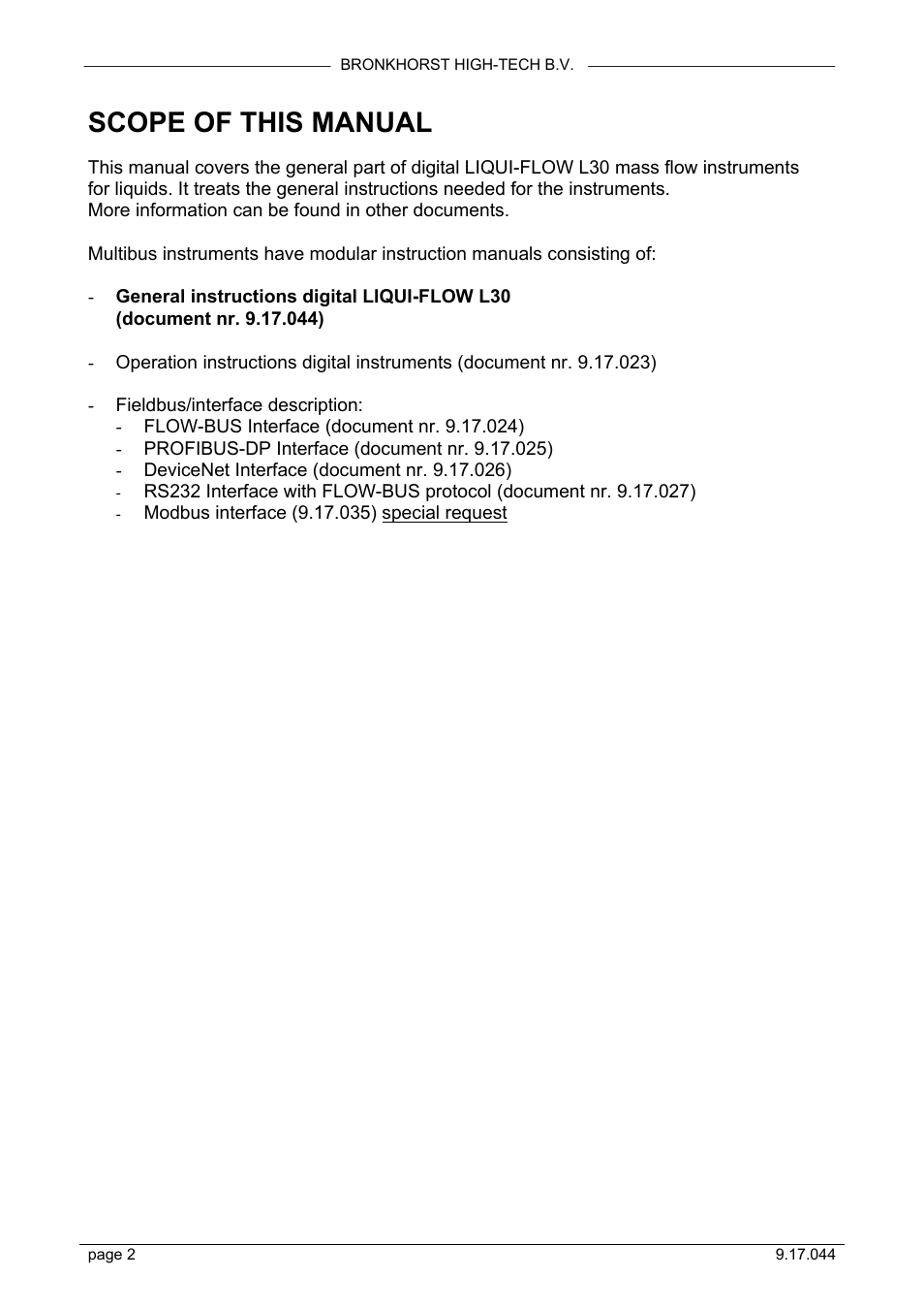 Scope of this manual | Bronkhorst LIQUI-FLOW L30 User Manual | Page 2 / 20