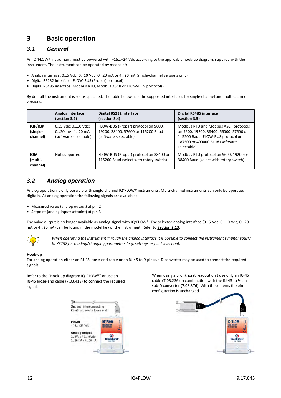 3 basic operation, 1 general, 2 analog operation | Basic operation, General, Analog operation, 3basic operation | Bronkhorst IQ+FLOW (from 01-07-2013) User Manual | Page 12 / 30
