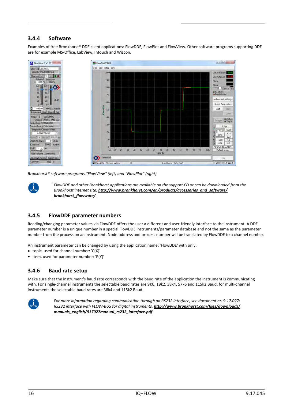 4 software, 5 flowdde parameter numbers, 6 baud rate setup | Software, Flowdde parameter numbers, Baud rate setup | Bronkhorst IQ+FLOW (from 01-07-2013) User Manual | Page 16 / 30