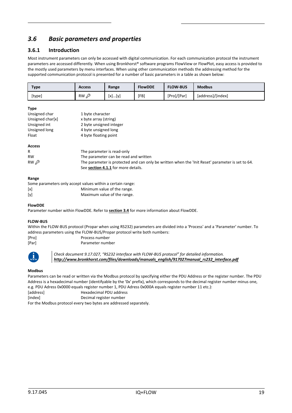 6 basic parameters and properties, 1 introduction, Basic parameters and properties | Introduction | Bronkhorst IQ+FLOW (from 01-07-2013) User Manual | Page 19 / 30