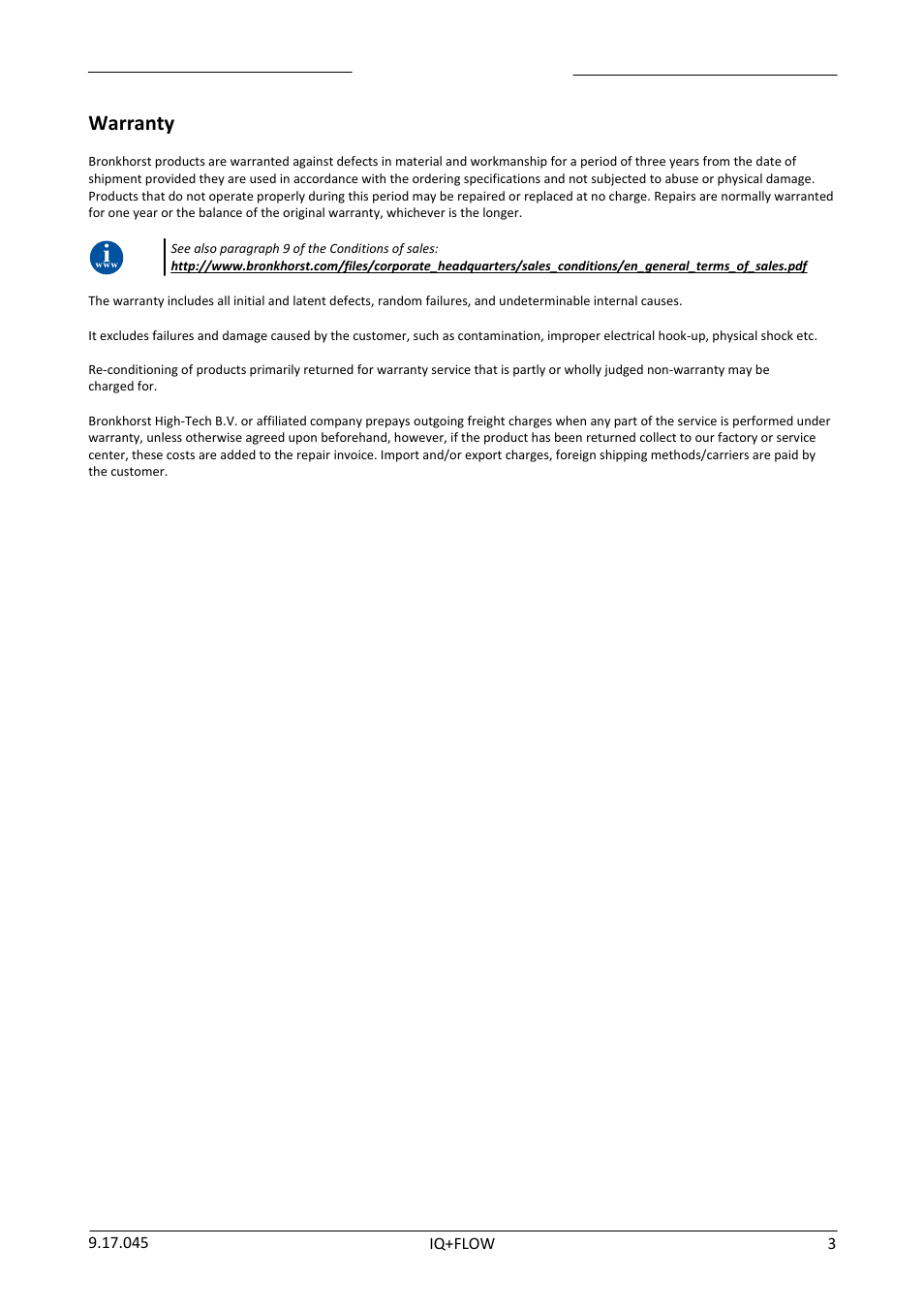 Warranty | Bronkhorst IQ+FLOW (from 01-07-2013) User Manual | Page 3 / 30