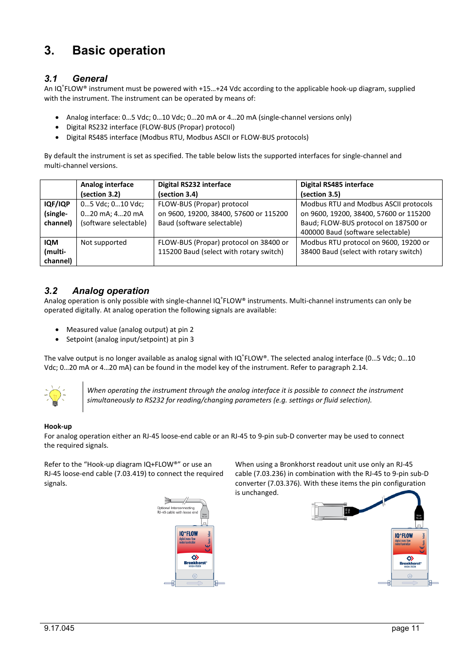 Basic operation, 1 general, 2 analog operation | General, Analog operation | Bronkhorst IQ+FLOW (till 01-07-2013) User Manual | Page 11 / 28